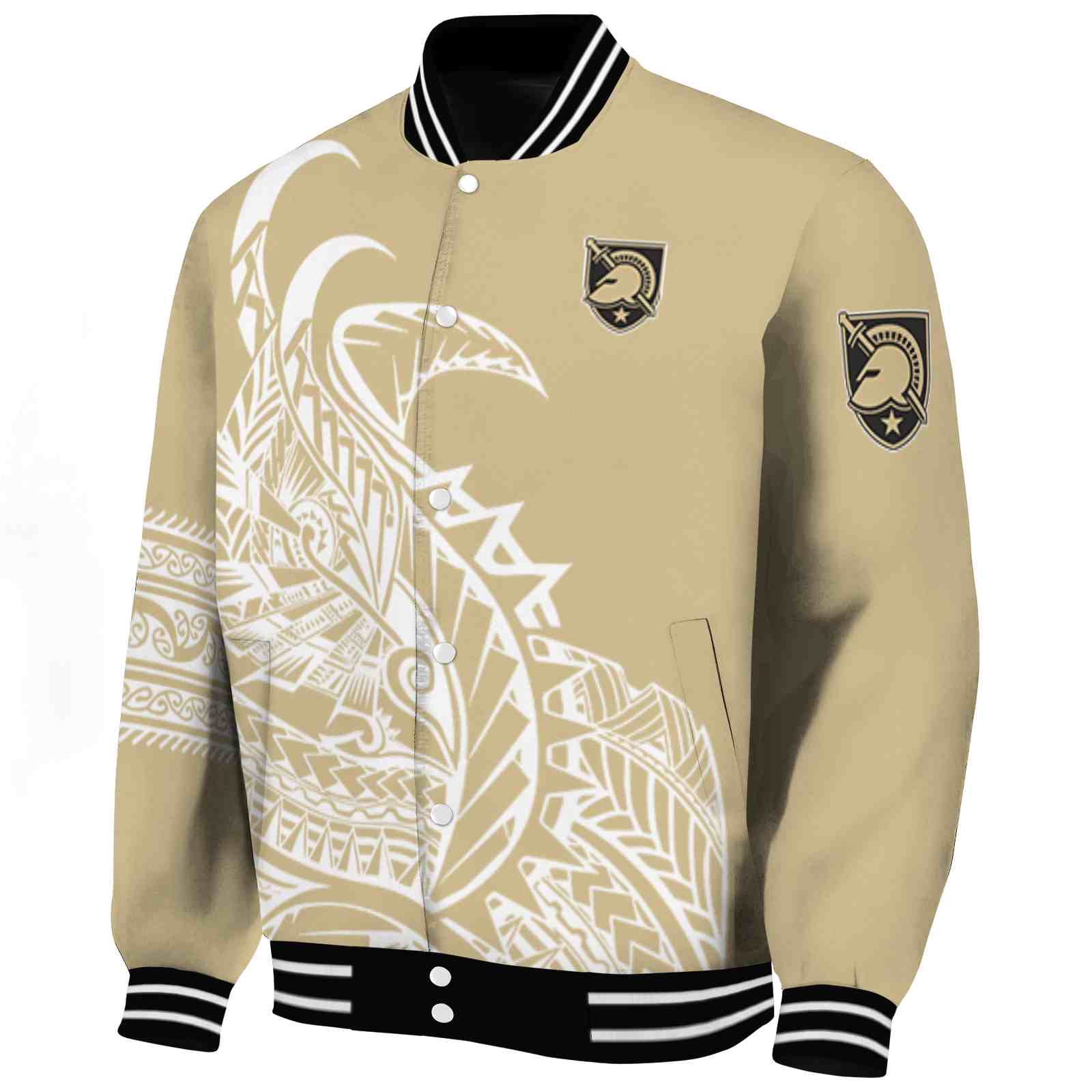 Army Black Knights Tribal Art Gold White Black Varsity Jacket