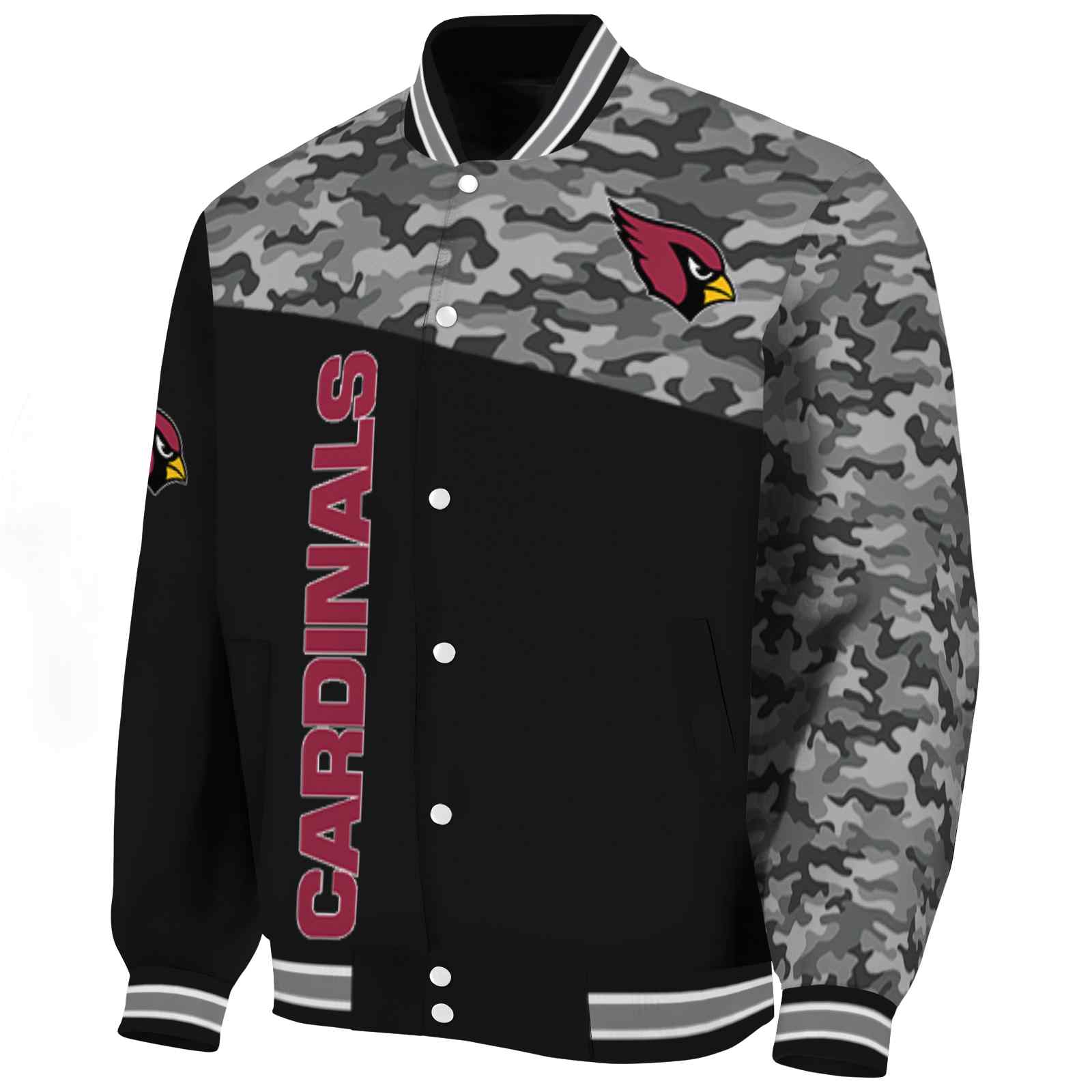 Arizona Cardinals Camo Patchwork Black Varsity Jacket