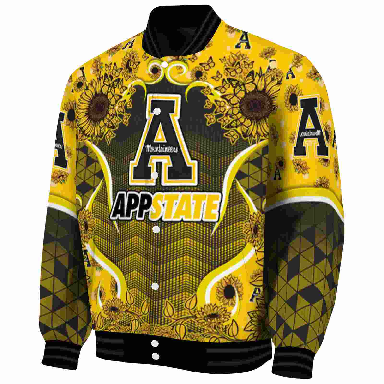 Appalachian State Mountaineers Sunflower Bloom Black Yellow Varsity Jacket
