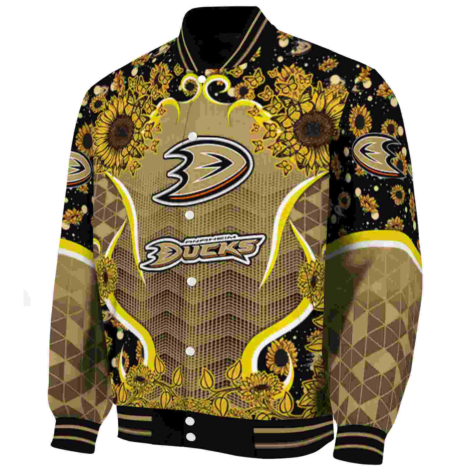 Anaheim Ducks Sunflower Bloom Gold Yellow Varsity Jacket