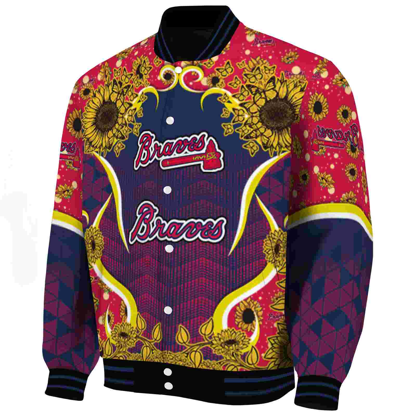 Atlanta Braves Sunflower Bloom Navy Yellow Varsity Jacket