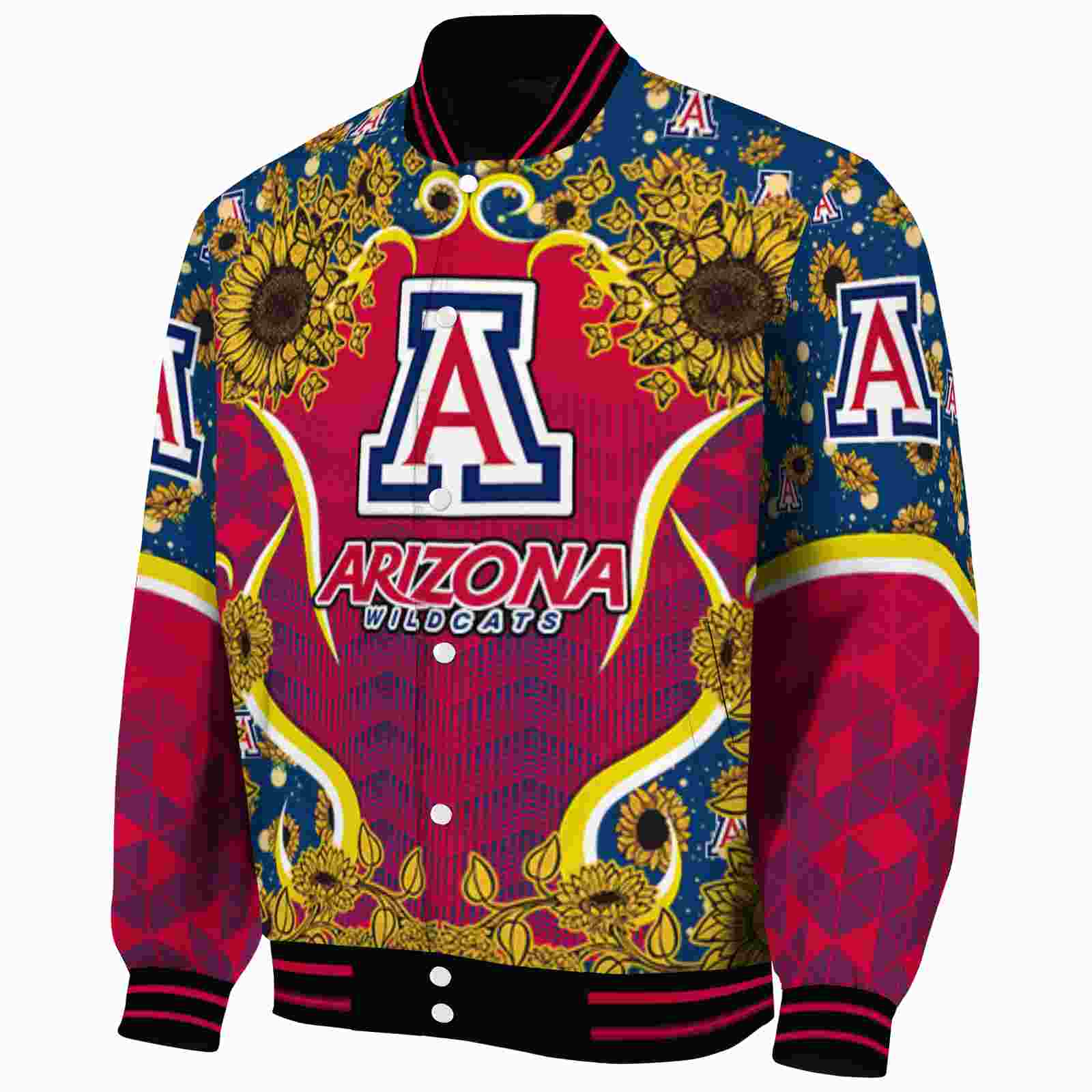 Arizona Wildcats Sunflower Bloom Red Yellow Varsity Jacket