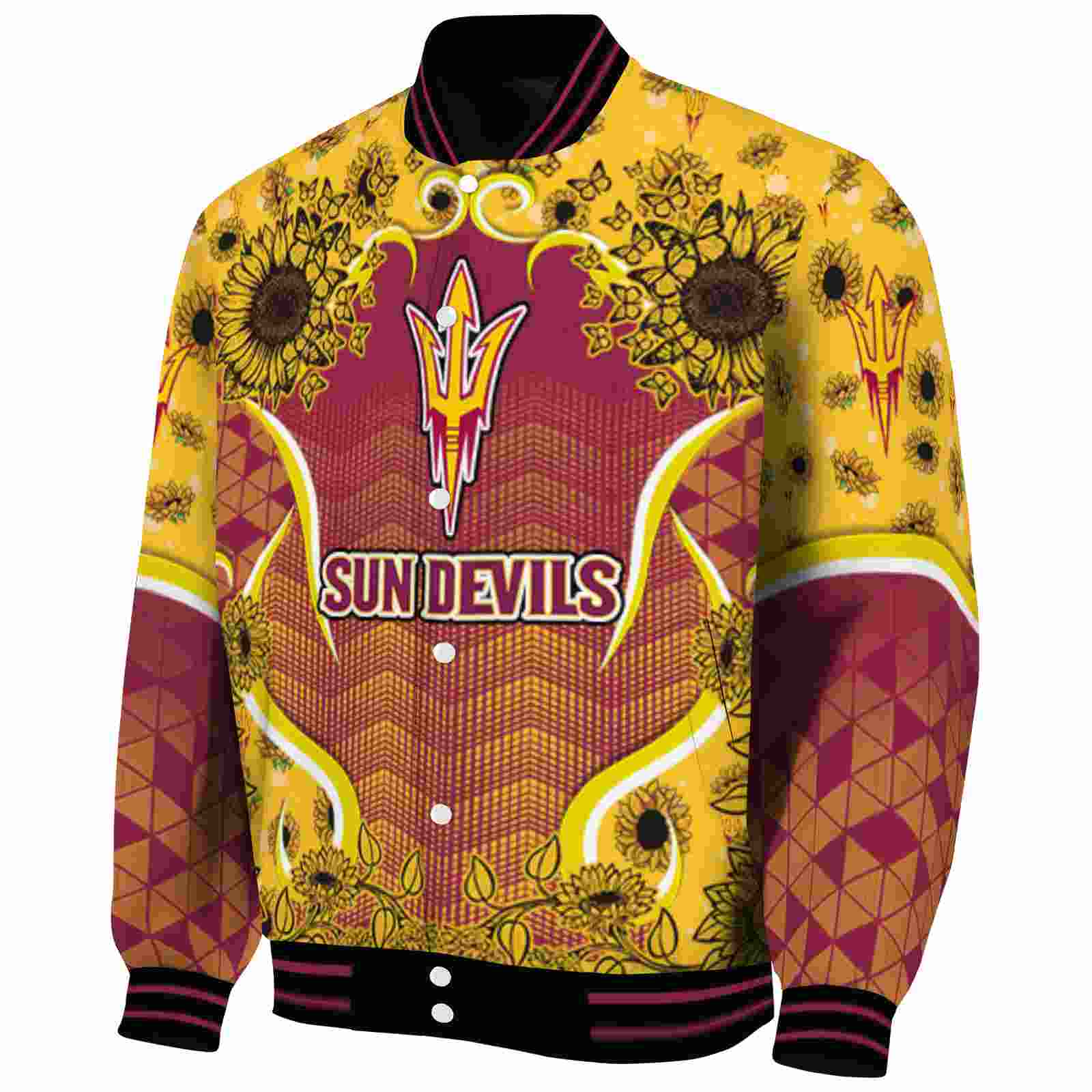 Arizona State Sun Devils Sunflower Bloom Maroon Yellow Varsity Jacket