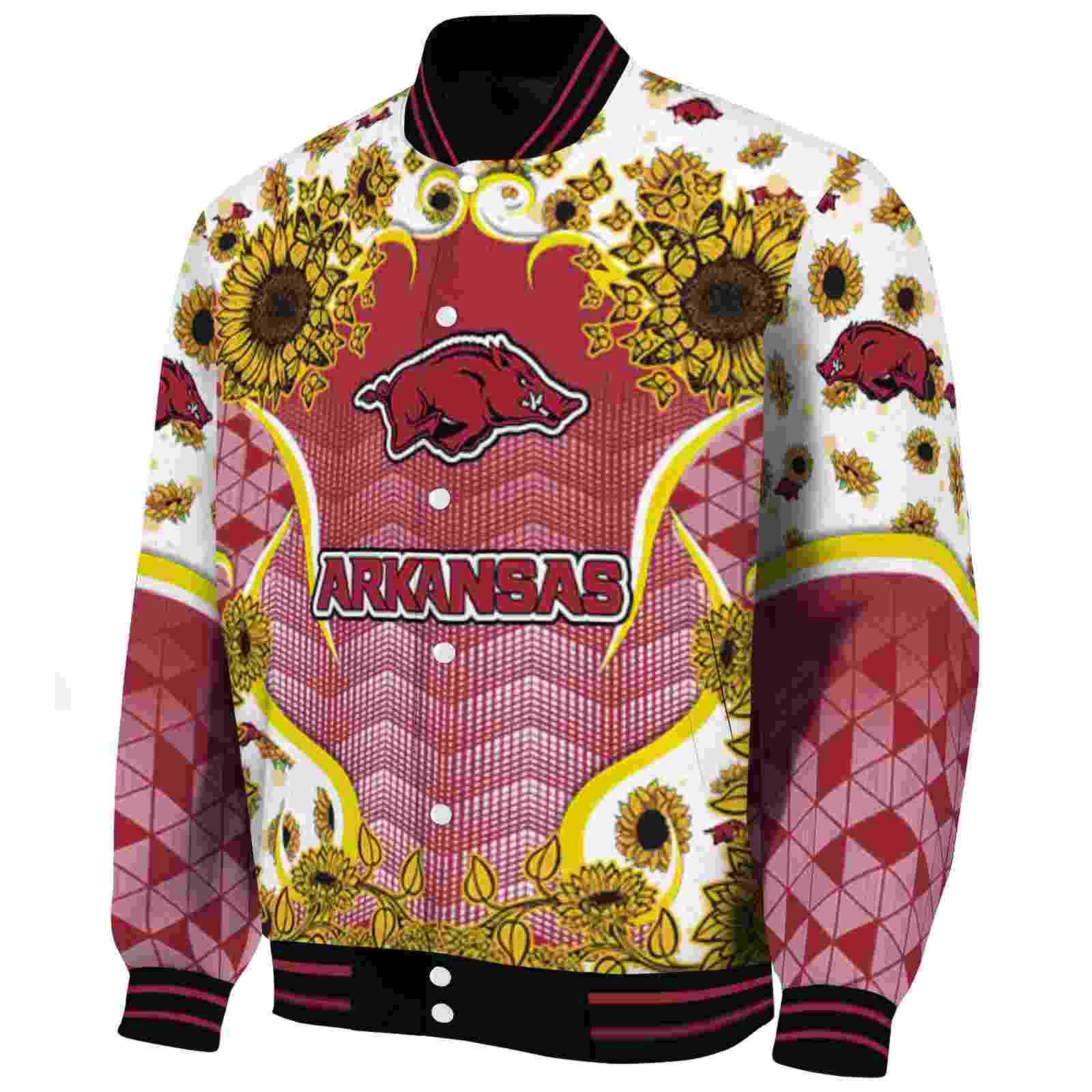 Arkansas Razorbacks Sunflower Bloom Red Yellow Varsity Jacket