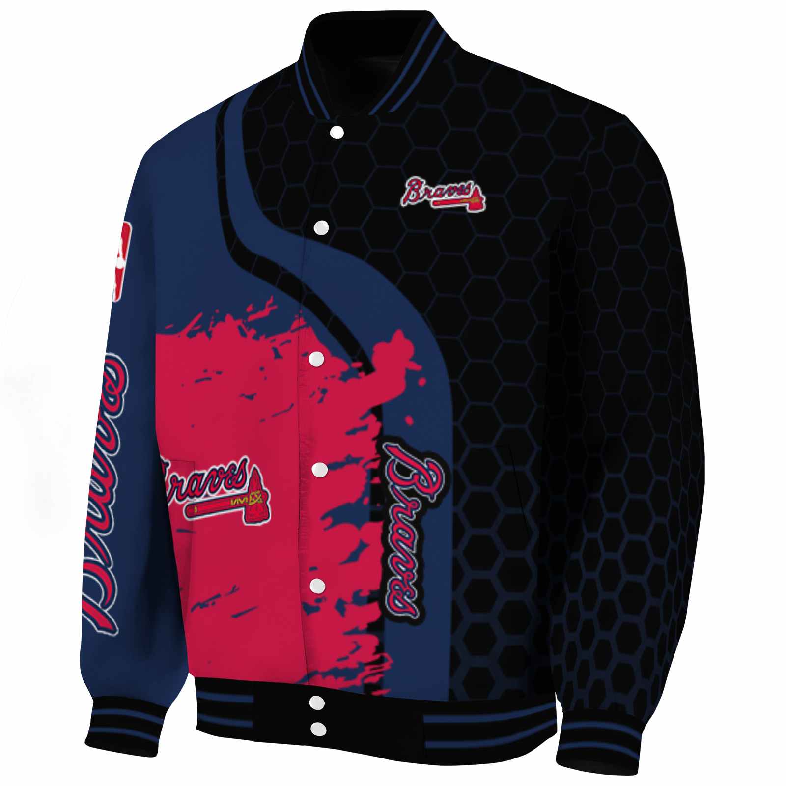 Atlanta Braves Hexagonal Pattern Navy Black Varsity Jacket