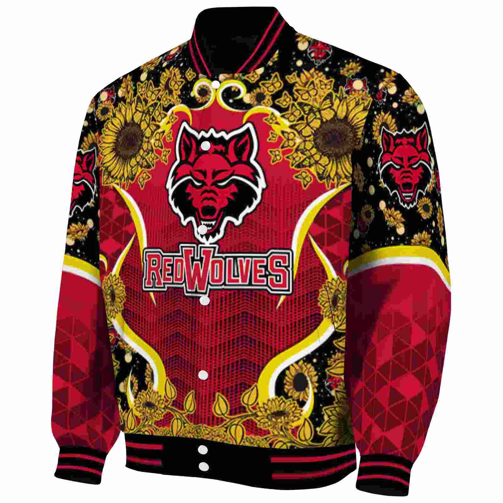 Arkansas State Red Wolves Sunflower Bloom Scarlet Yellow Varsity Jacket