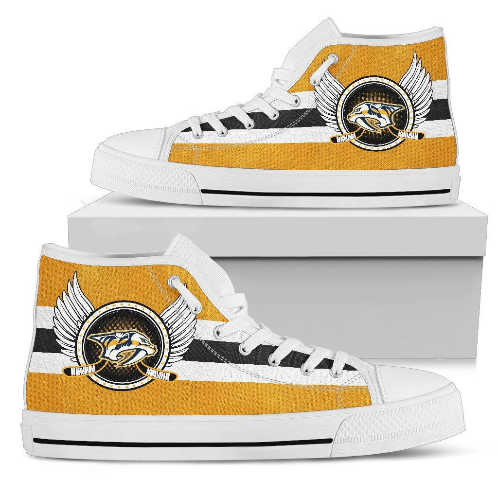 High Top Shoes Printed For Men And Women Nashville Predators Logo Vintage Biker Wings - Image 2