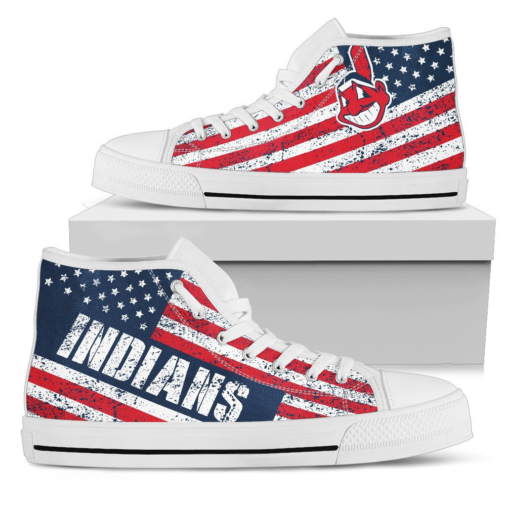 America Flag Italic Vintage Style Cleveland Indians High Top Shoes Printed For Men And Women - Image 2