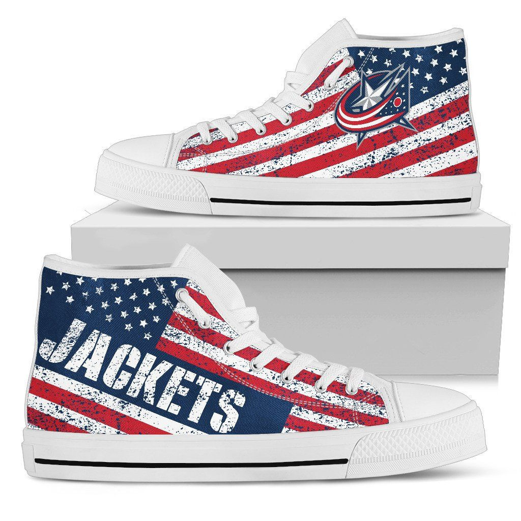 America Flag Italic Vintage Style Columbus Blue Jackets High Top Shoes Printed For Men And Women - Image 2