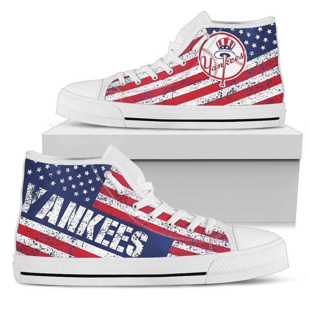 America Flag Italic Vintage Style New York Yankees High Top Shoes Printed For Men And Women - Image 2