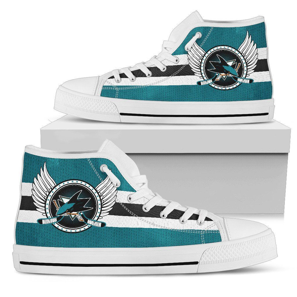 High Top Shoes Printed For Men And Women San Jose Sharks Logo Vintage Biker Wings - Image 2
