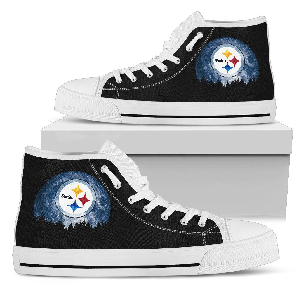 Halloween Orange Moon Mystery Pittsburgh Steelers High Top Shoes Printed For Men And Women - Image 2