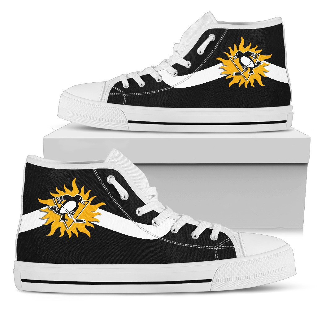 Simple Van Sun Flame Pittsburgh Penguins High Top Shoes Printed For Men And Women - Image 2