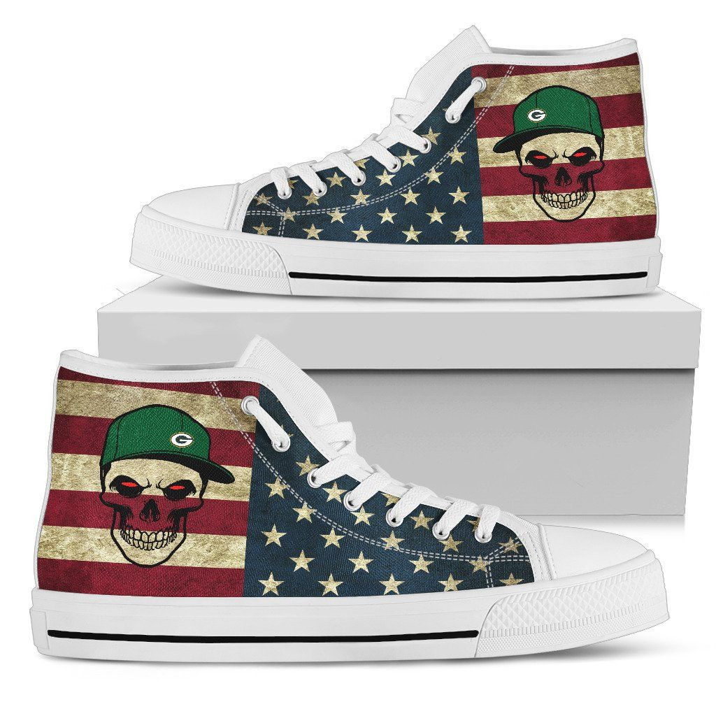 Skull Flag Vintage Style Green Bay Packers High Top Shoes Printed For Men And Women - Image 2