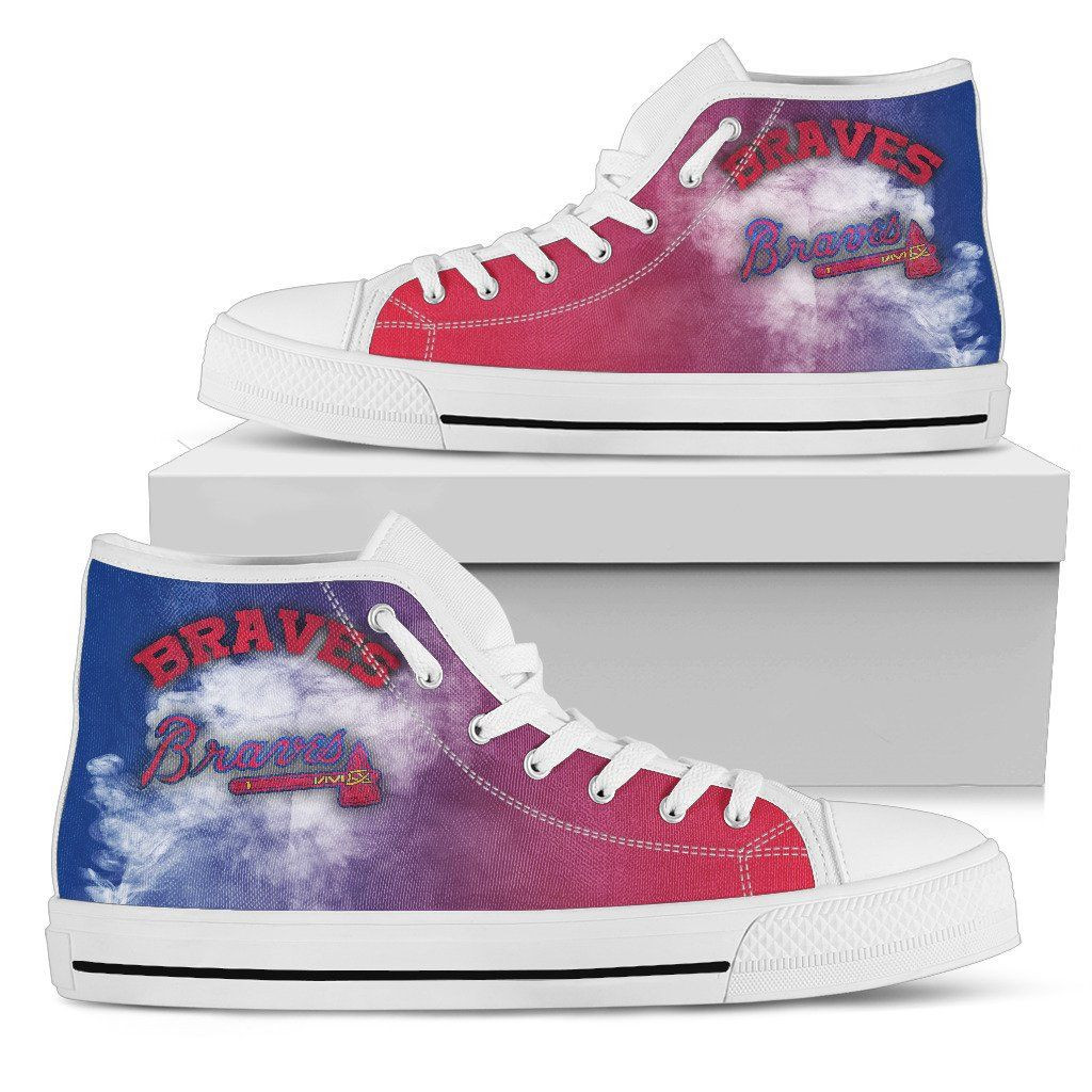 White Smoke Vintage Atlanta Braves High Top Shoes Printed For Men And Women - Image 2