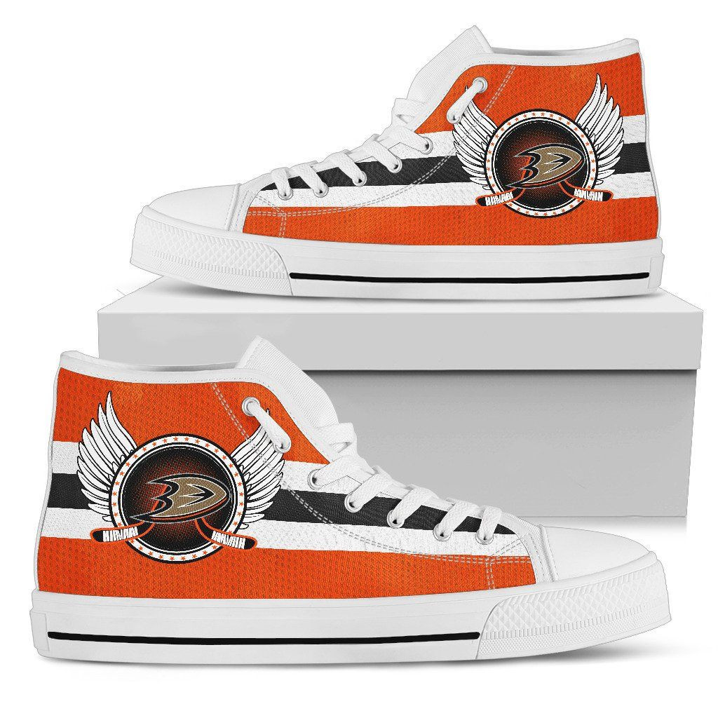 High Top Shoes Printed For Men And Women Anaheim Ducks Logo Vintage Biker Wings - Image 2