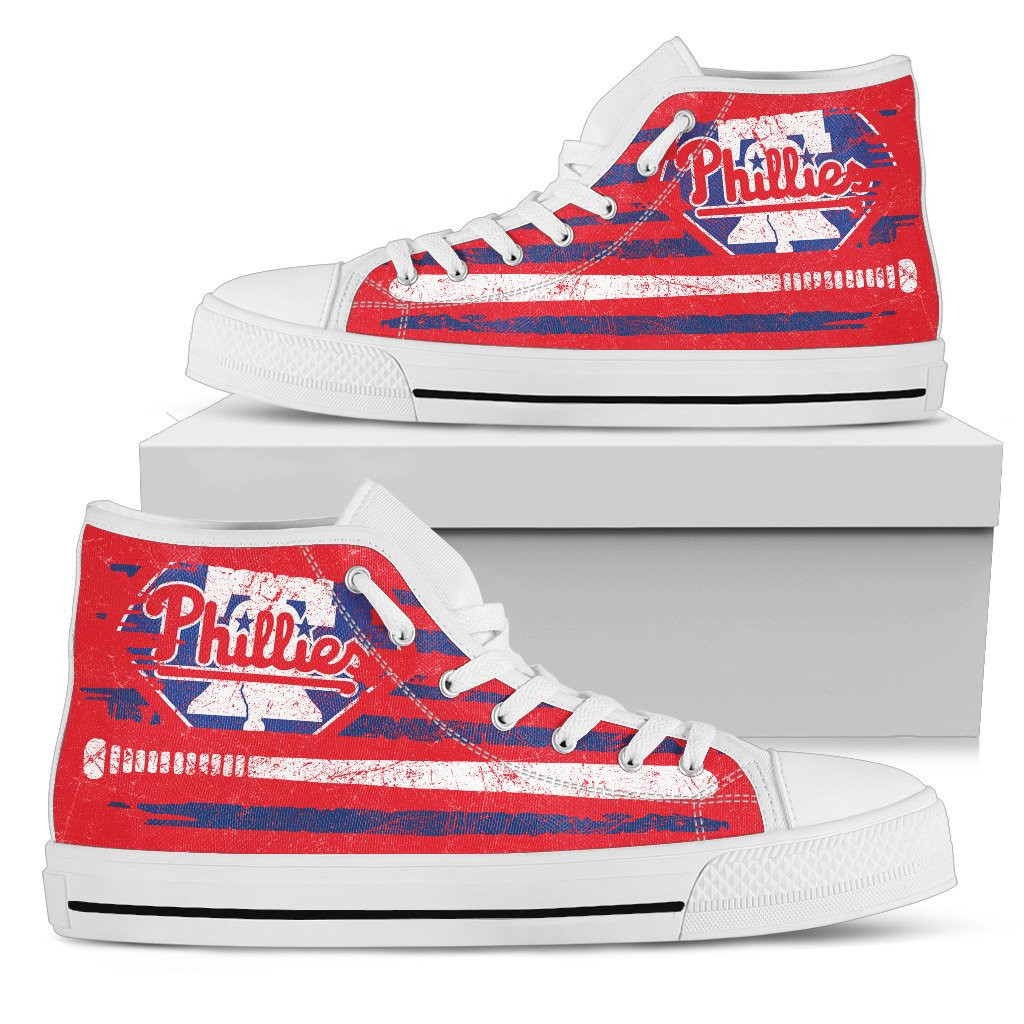 American Flag Vintage Baseball Philadelphia Phillies High Top Shoes Printed For Men And Women - Image 2