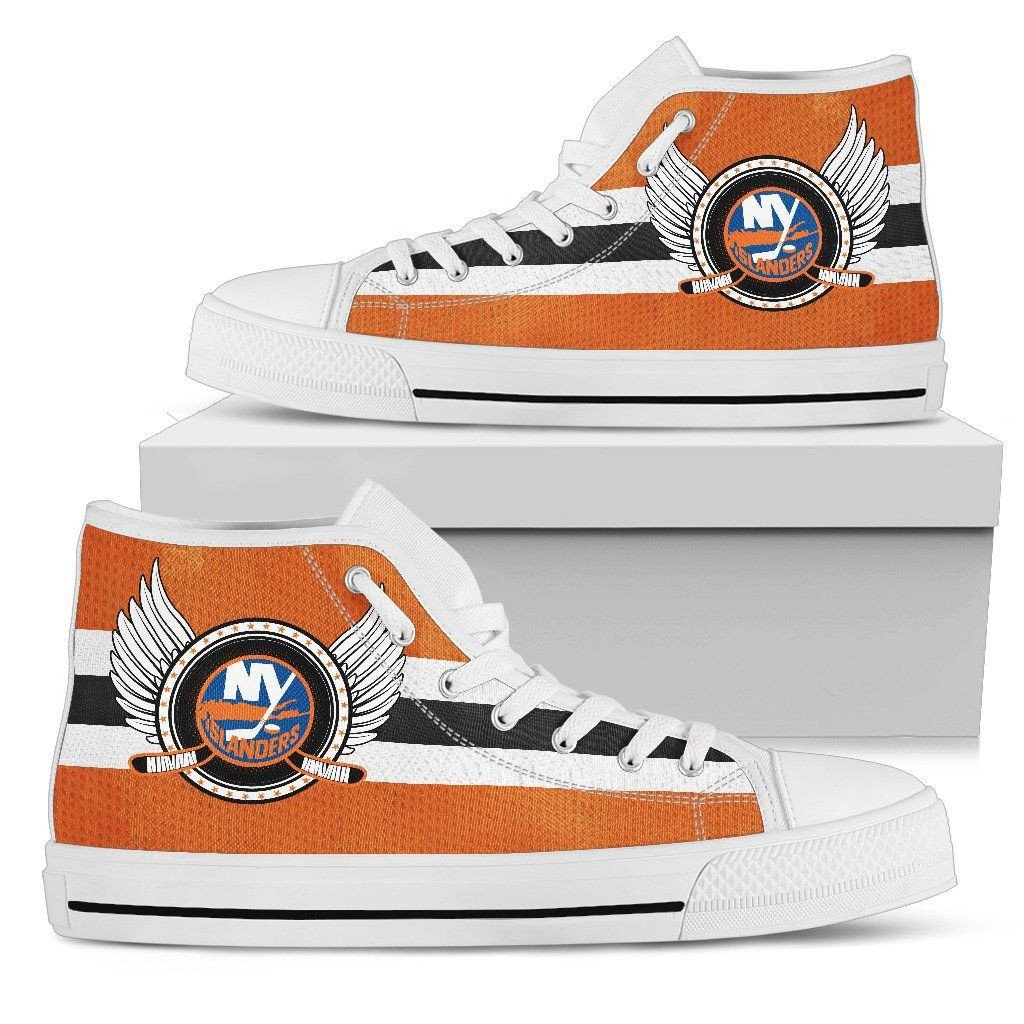 High Top Shoes Printed For Men And Women New York Islanders Logo Vintage Biker Wings - Image 2