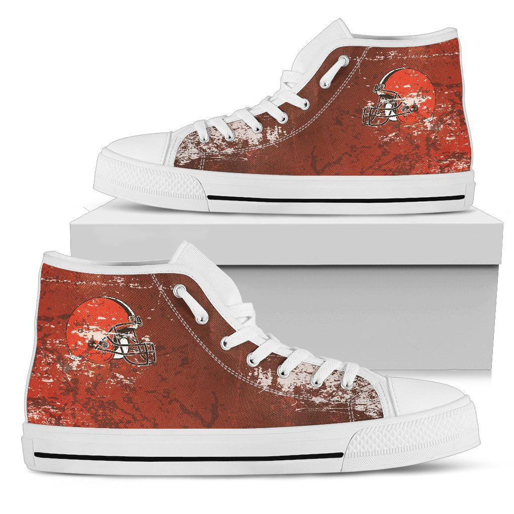 Grunge Vintage Logo Cleveland Browns High Top Shoes Printed For Men And Women - Image 2