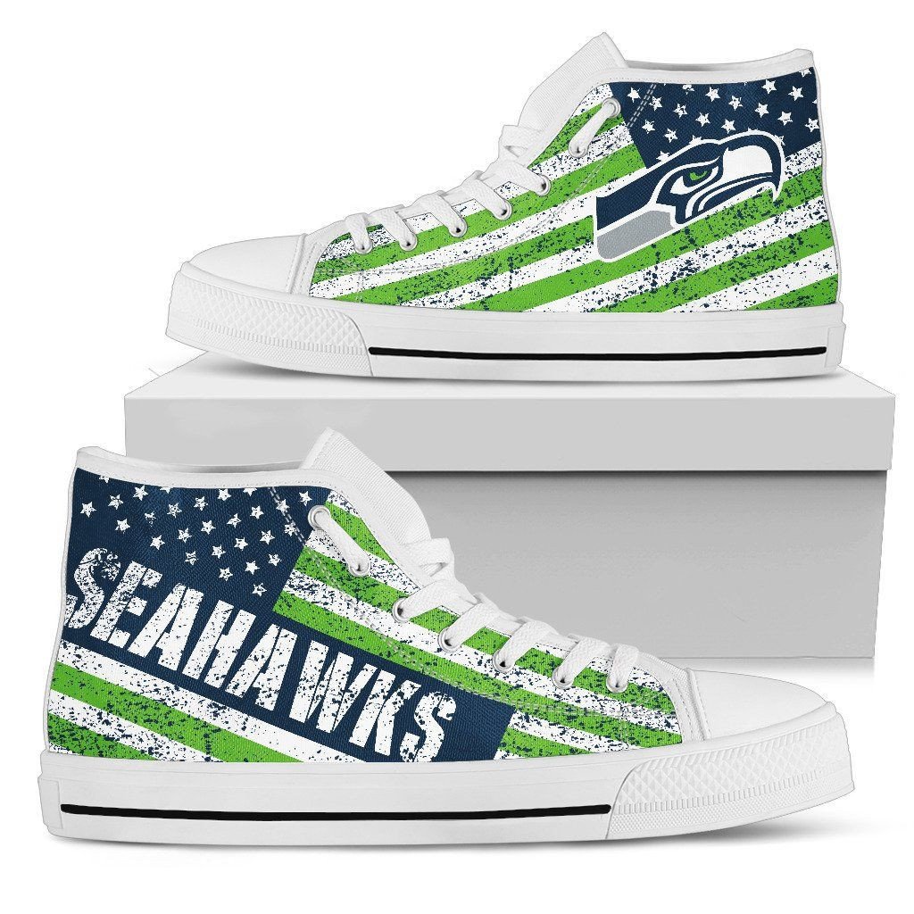 America Flag Italic Vintage Style Seattle Seahawks High Top Shoes Printed For Men And Women - Image 2