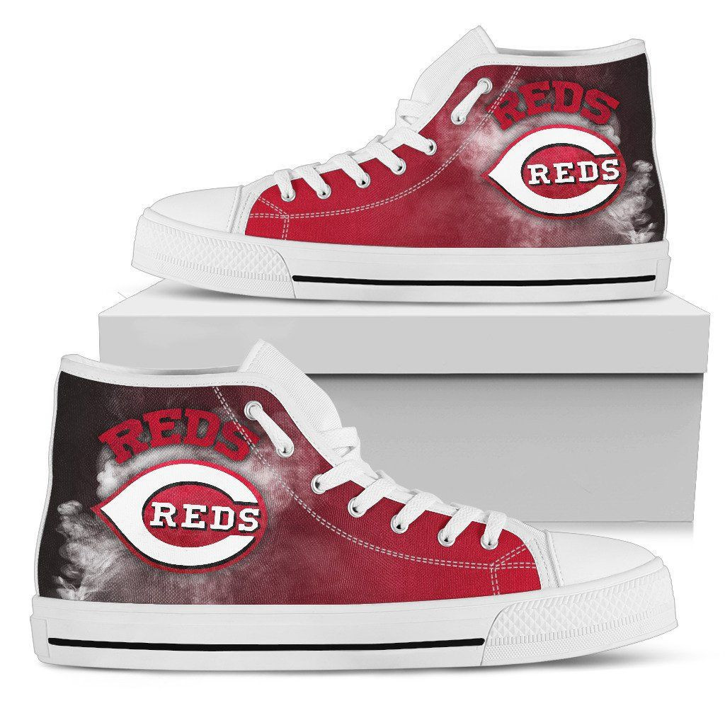 White Smoke Vintage Cincinnati Reds High Top Shoes Printed For Men And Women - Image 2