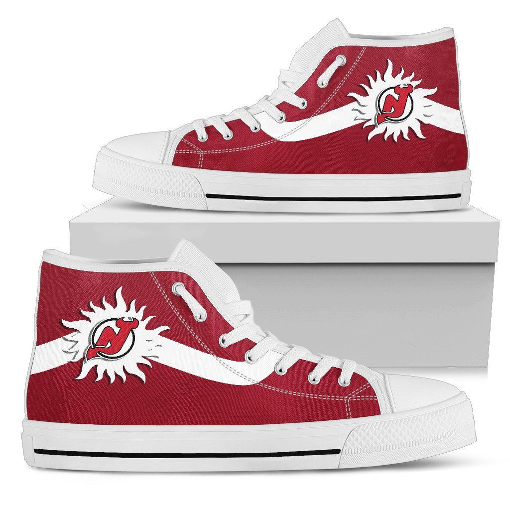 Simple Van Sun Flame New Jersey Devils High Top Shoes Printed For Men And Women - Image 2