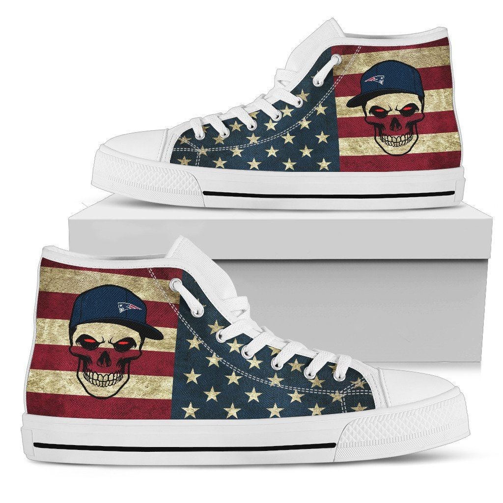 Skull Flag Vintage Style New England Patriots High Top Shoes Printed For Men And Women - Image 2