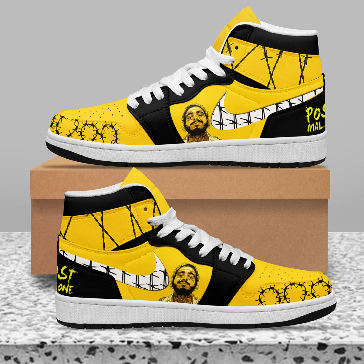 Peugeot AJ1 High Sneakers Shoes Printed For Men And Women - Image 2