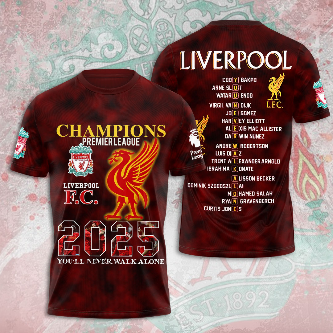 Liverpool Fc 2025 Premier League Champions 3D Shirt