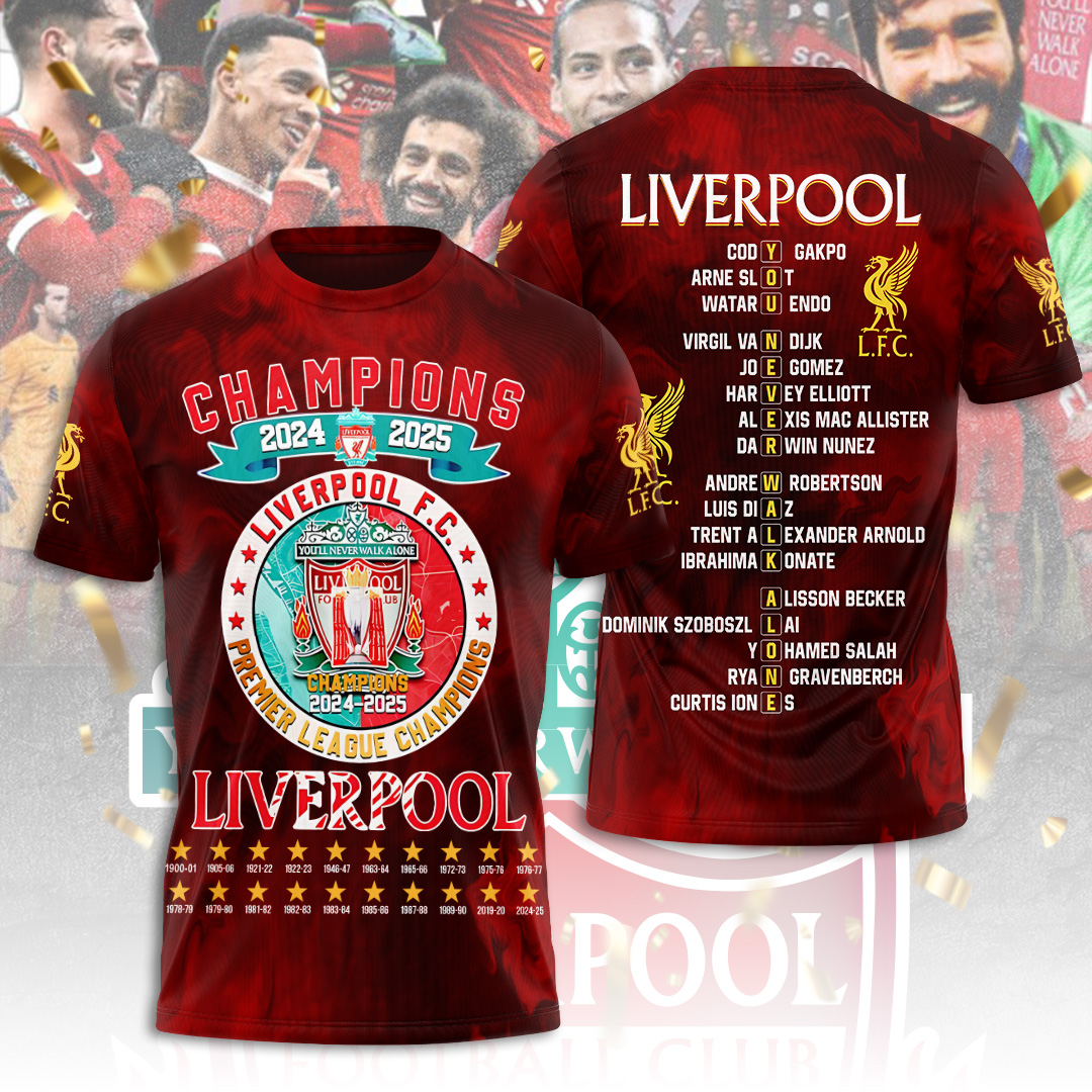 Liverpool Fc 2025 Premier League Champions 3D Shirt