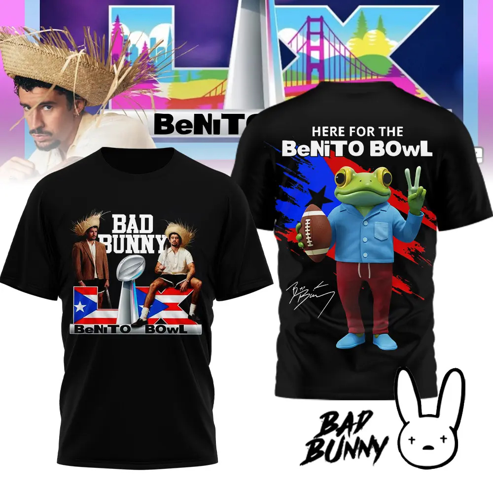 Bad Bunny benito bowwl 2026 Premium BDBN 3D Shirt black