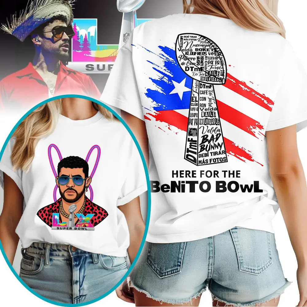 Bad Bunny super bowwl LX 2026 BDBN 3D Shirt white women