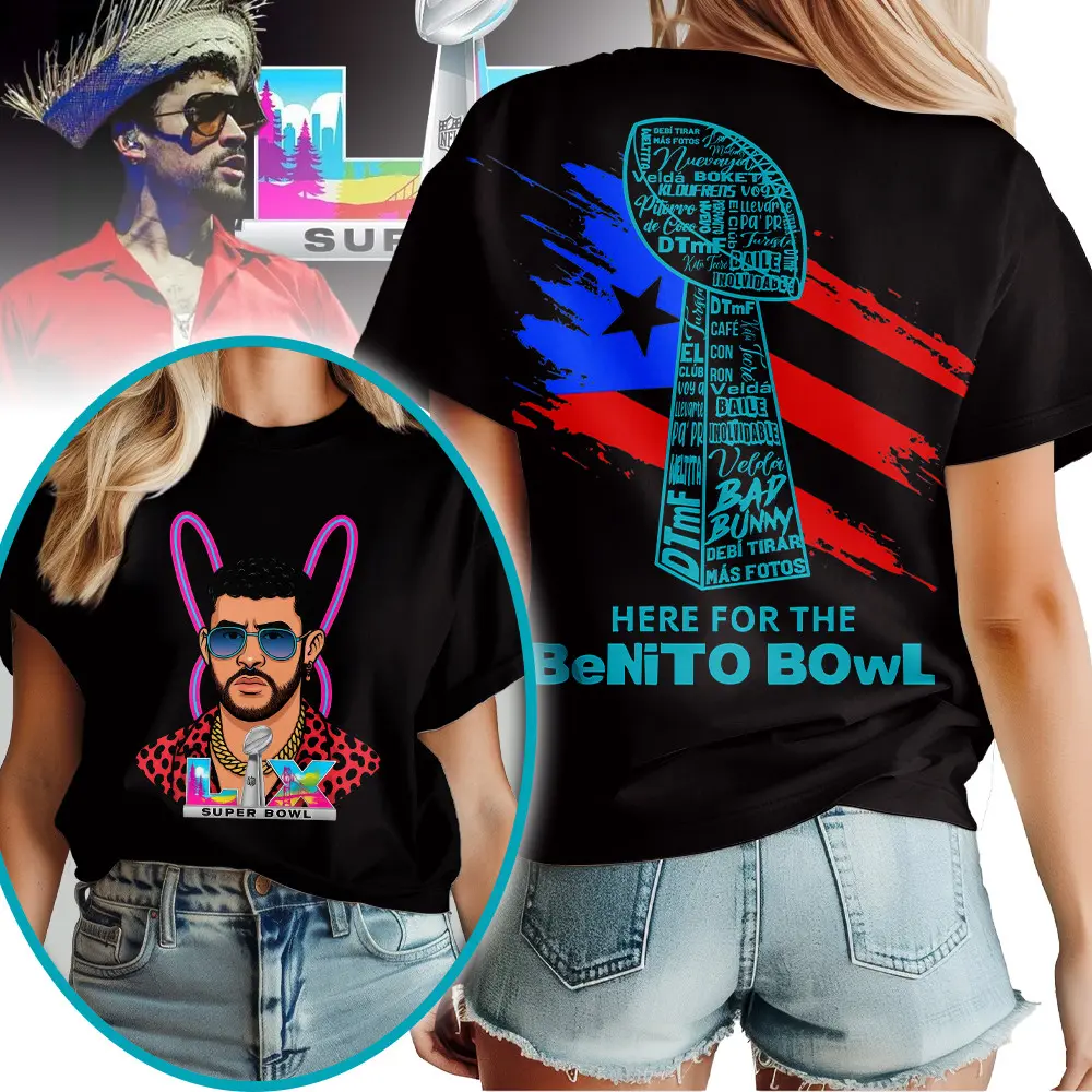 Bad Bunny super bowwl LX 2026 Shirt black women