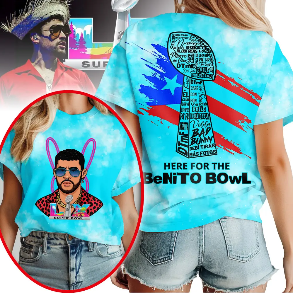 Bad Bunny super bowwl LX 2026 BDBN 3D Shirt Blue women