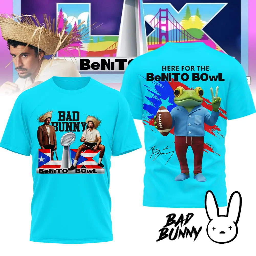 Bad Bunny benito bowwl 2026 Premium BDBN 3D Shirt blue