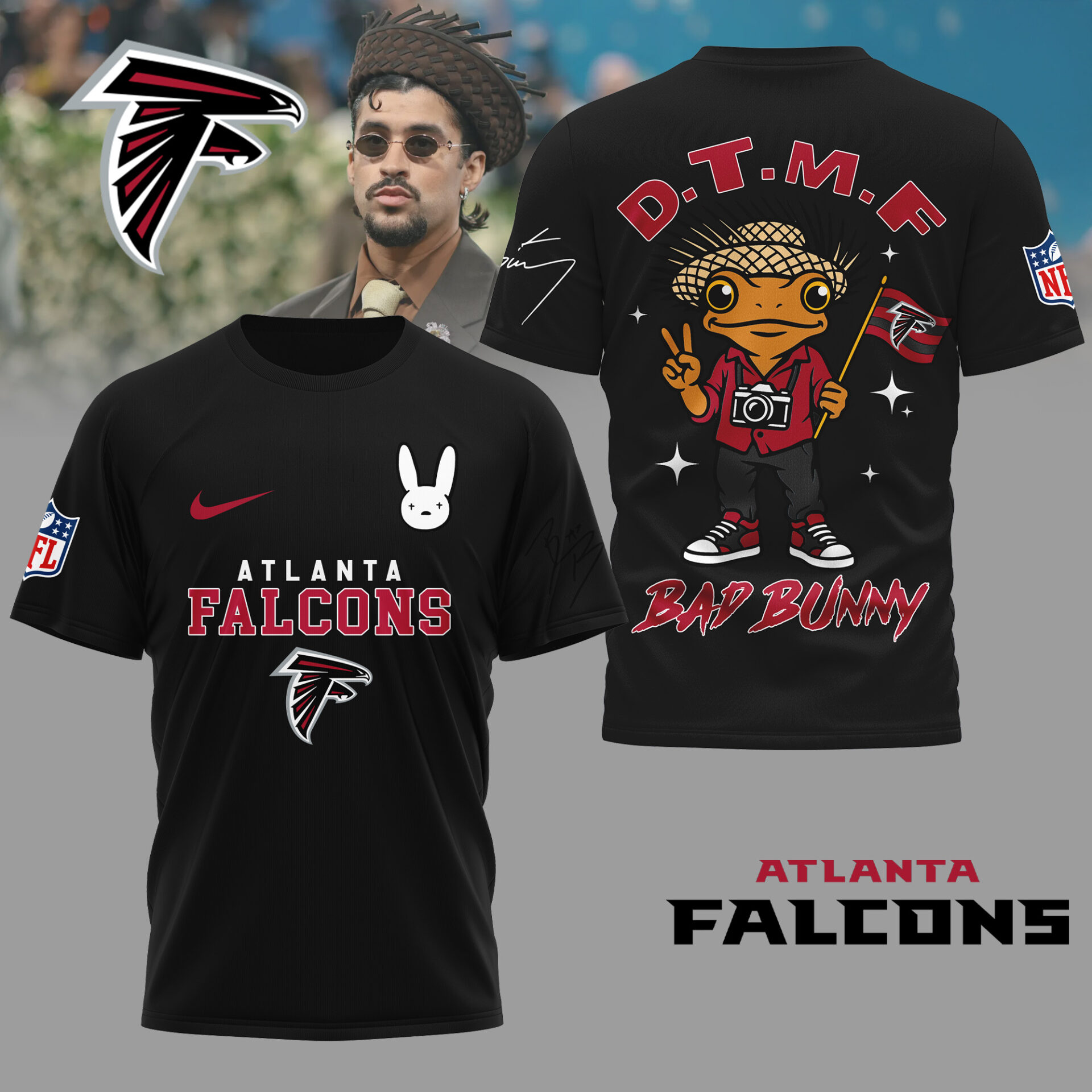 Atlanta Falcons x Bad Bunny Premium NFL LX 3D Shirt Black