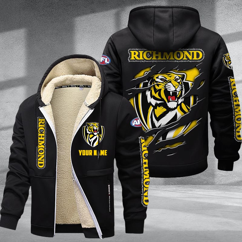 Richmond Tigers Hoodie Zip Velvet Coat Multicolor