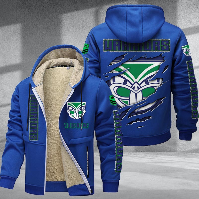 New Zealand Warriors Hoodie Zip Velvet Coat Multicolor