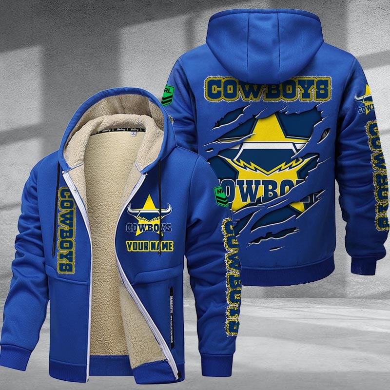 North Queensland Cowboys Hoodie Zip Velvet Coat Multicolor