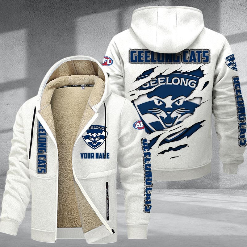 Geelong Cats Hoodie Zip Velvet Coat Multicolor