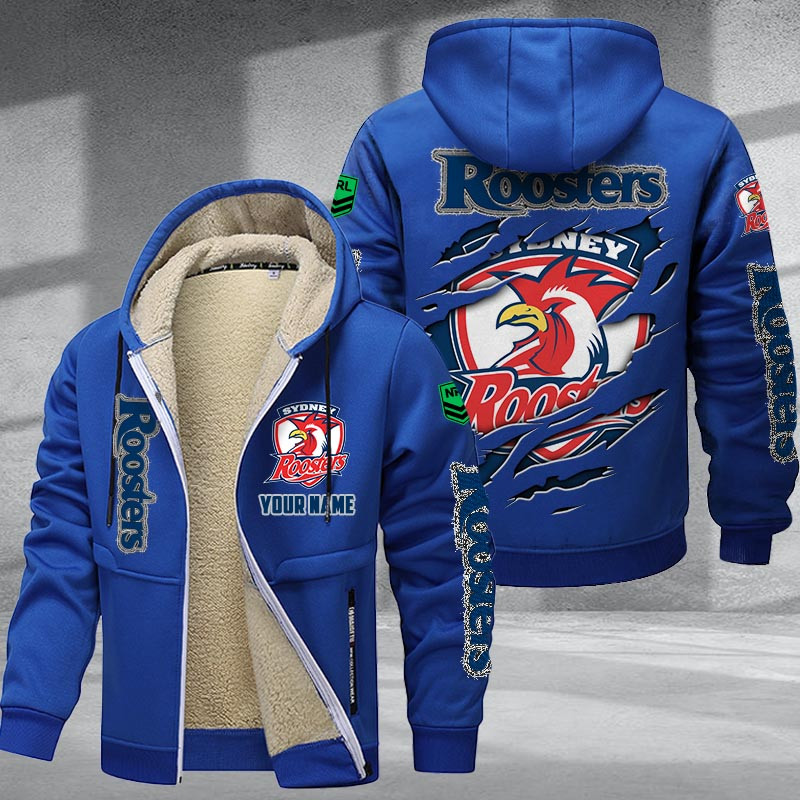 Sydney Roosters Hoodie Zip Velvet Coat Multicolor