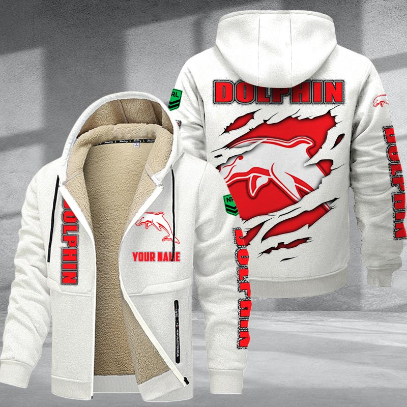 Dolphins NRL Hoodie Zip Velvet Coat Multicolor