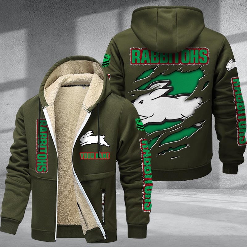 South Sydney Rabbitohs Hoodie Zip Velvet Coat Multicolor