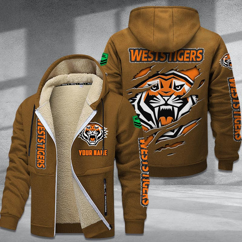 Wests Tigers Hoodie Zip Velvet Coat Multicolor