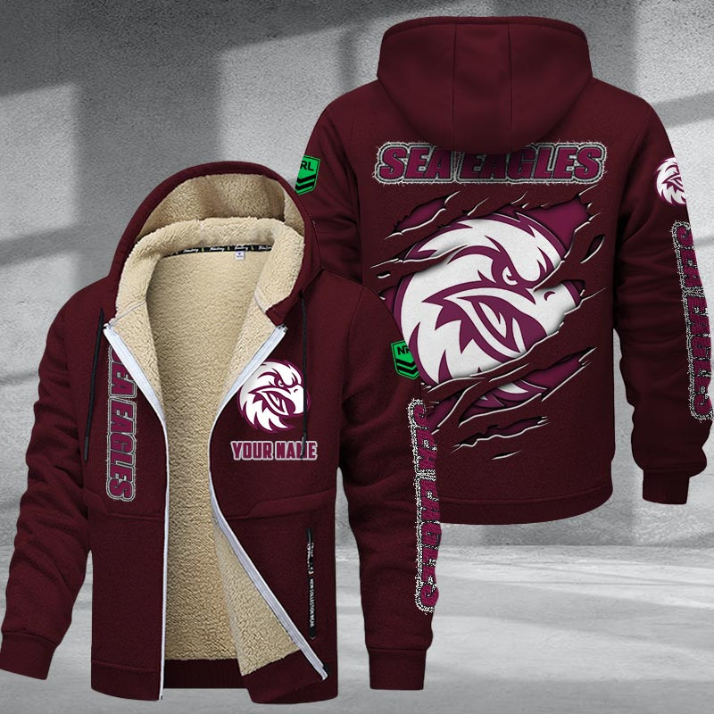 Manly Warringah Sea Eagles Hoodie Zip Velvet Coat Multicolor