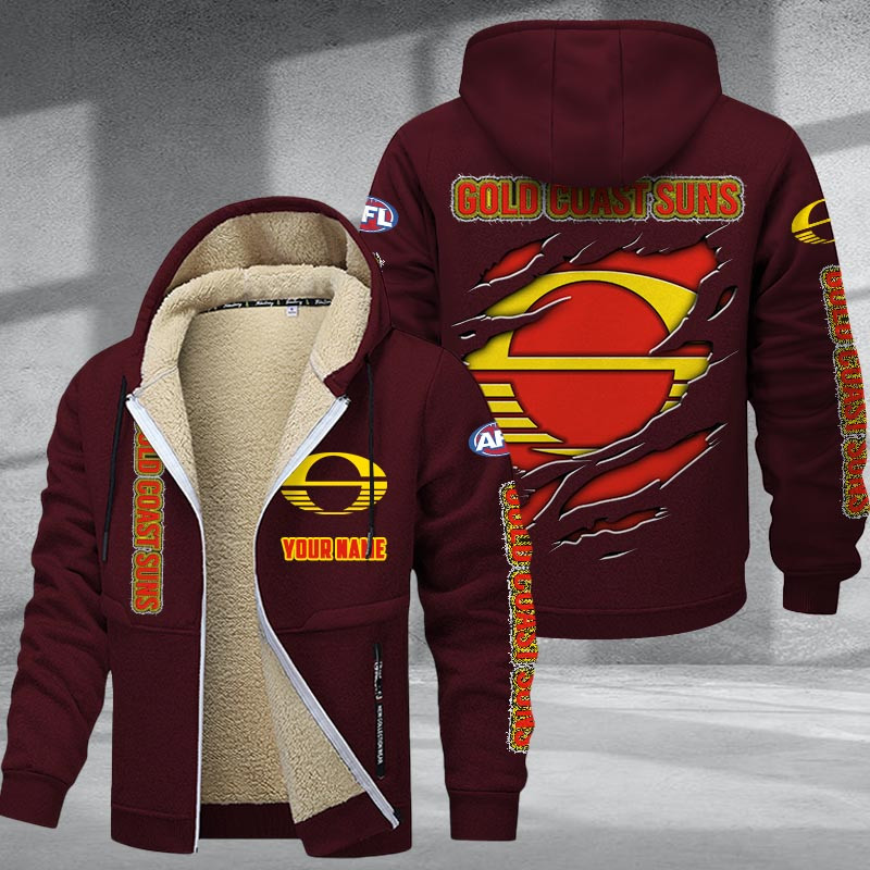 Gold Coast Suns Hoodie Zip Velvet Coat Multicolor