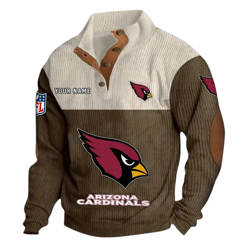 Arizona Cardinals NFL Men's Stand Up Collar Base Shirt Custom Brown Game Ready Sweatshirt