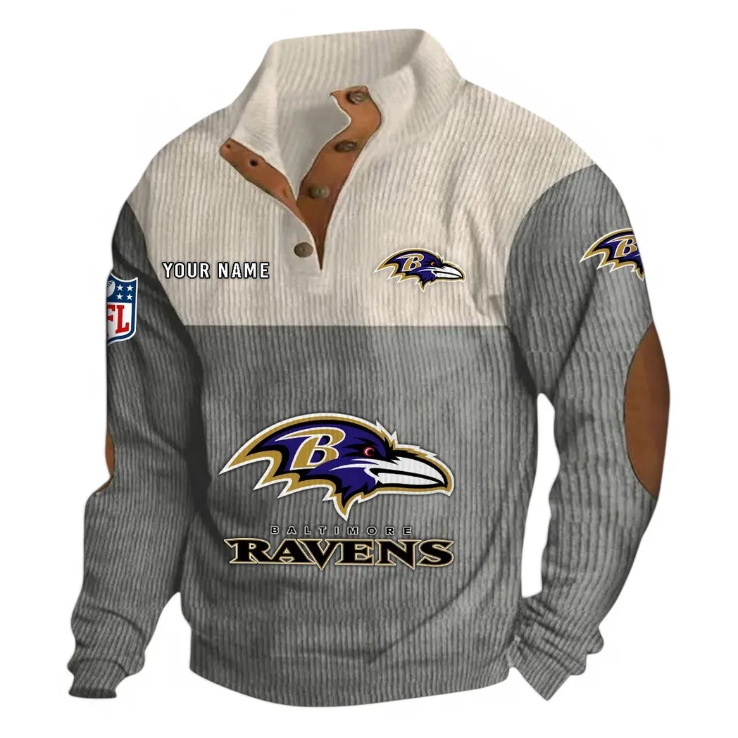 Baltimore Ravens NFL Men's Stand Up Collar Base Shirt Custom Gray Bold Collar Fan Style