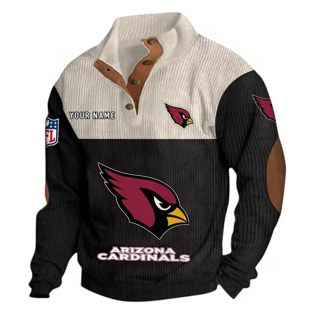 Arizona Cardinals NFL Men's Stand Up Collar Base Shirt Custom Black Loyal Fan Collar Fit