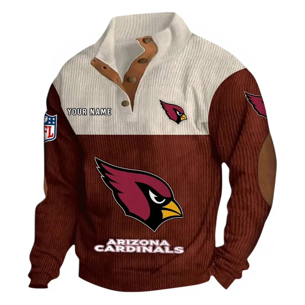 Arizona Cardinals NFL Men's Stand Up Collar Base Shirt Custom Dark Red Sport Enthusiast Collar Style